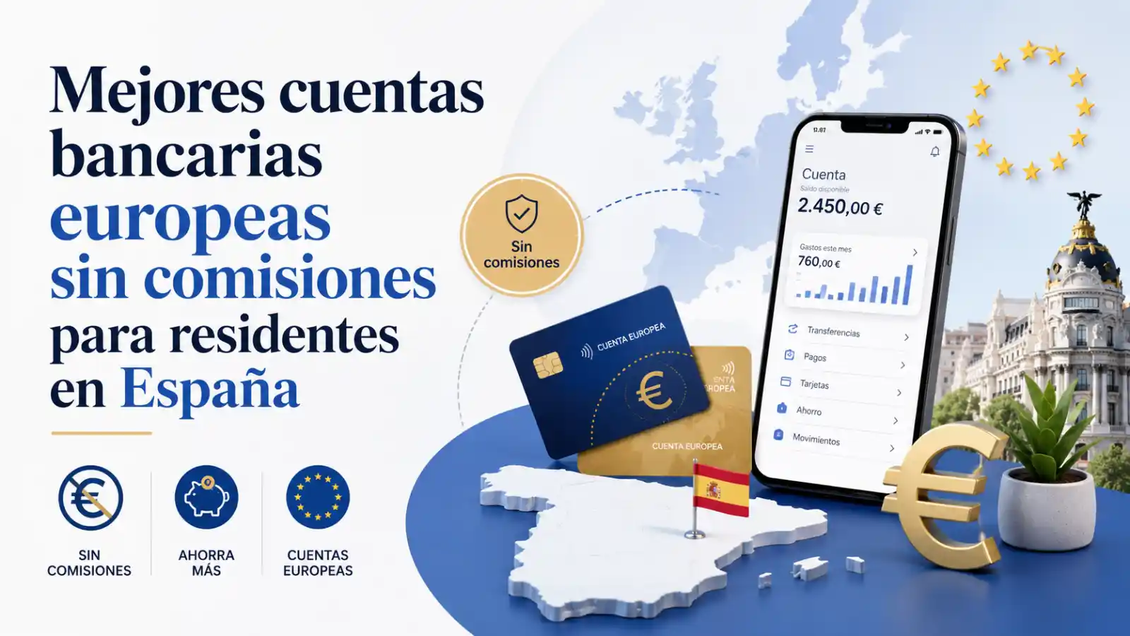 Mejores cuentas bancarias europeas sin comisiones para residentes en España